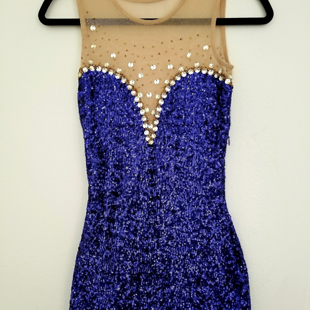 Blue rhinestone mesh dress